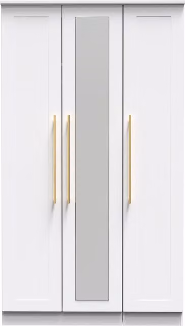2 U Helmsley Ready Assembled Tall Triple Mirror Wardrobe in White and Gold