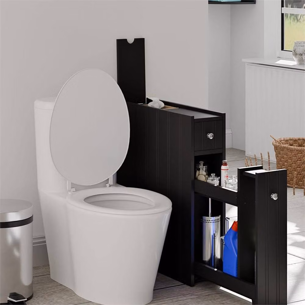 NESTLUNE Black Narrow Slim Wooden Bathroom Storage Cabinet – 4