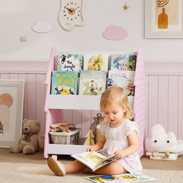 AIYAPLAY Double-Sided Kids Bookshelf, Pink