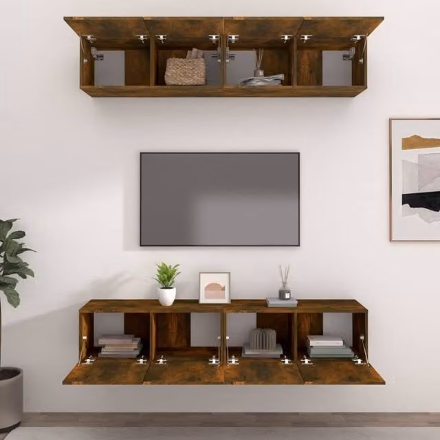 Berkfield Home Set of 4 Smoked Oak TV Cabinets in Brown, Engineered Wood, W/D/H: 80 x 30 x 30 cm – 1