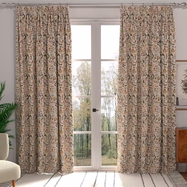 ANTE DECOR Lecco Made to Measure Blackout Cotton Floral Curtain in Rust, Brown and Beige
