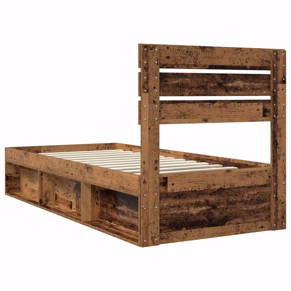 Berkfield Home Bed Frame with Headboard in Old Wood Brown, Solid Pine and MDF, W/D/H: 100 x 200 cm – 4