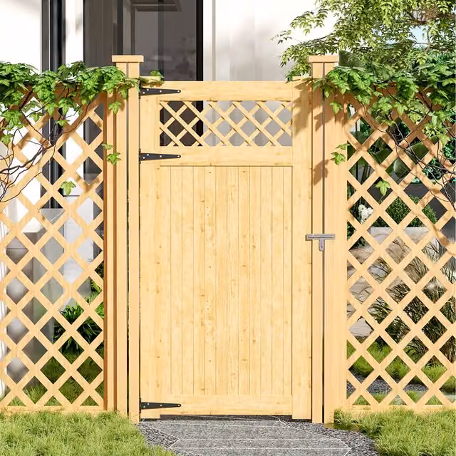 Breeins Wooden Garden Gate with Rhombus Design in Natural Brown, W: 90 cm, H: 180 cm