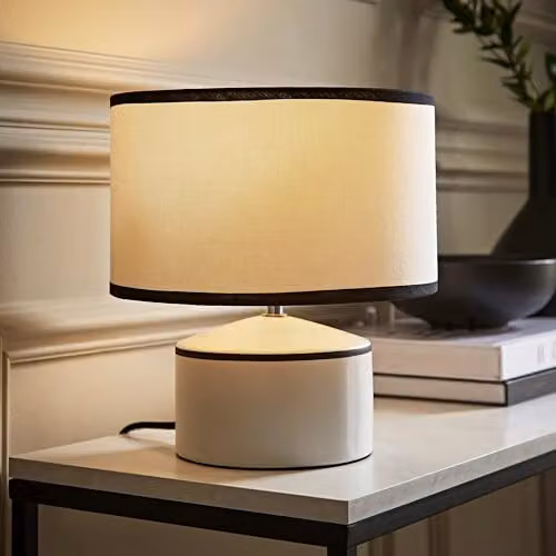 ValueLights Julia Ceramic Table Lamp with Black Trim and Beige Fabric Shade – 2
