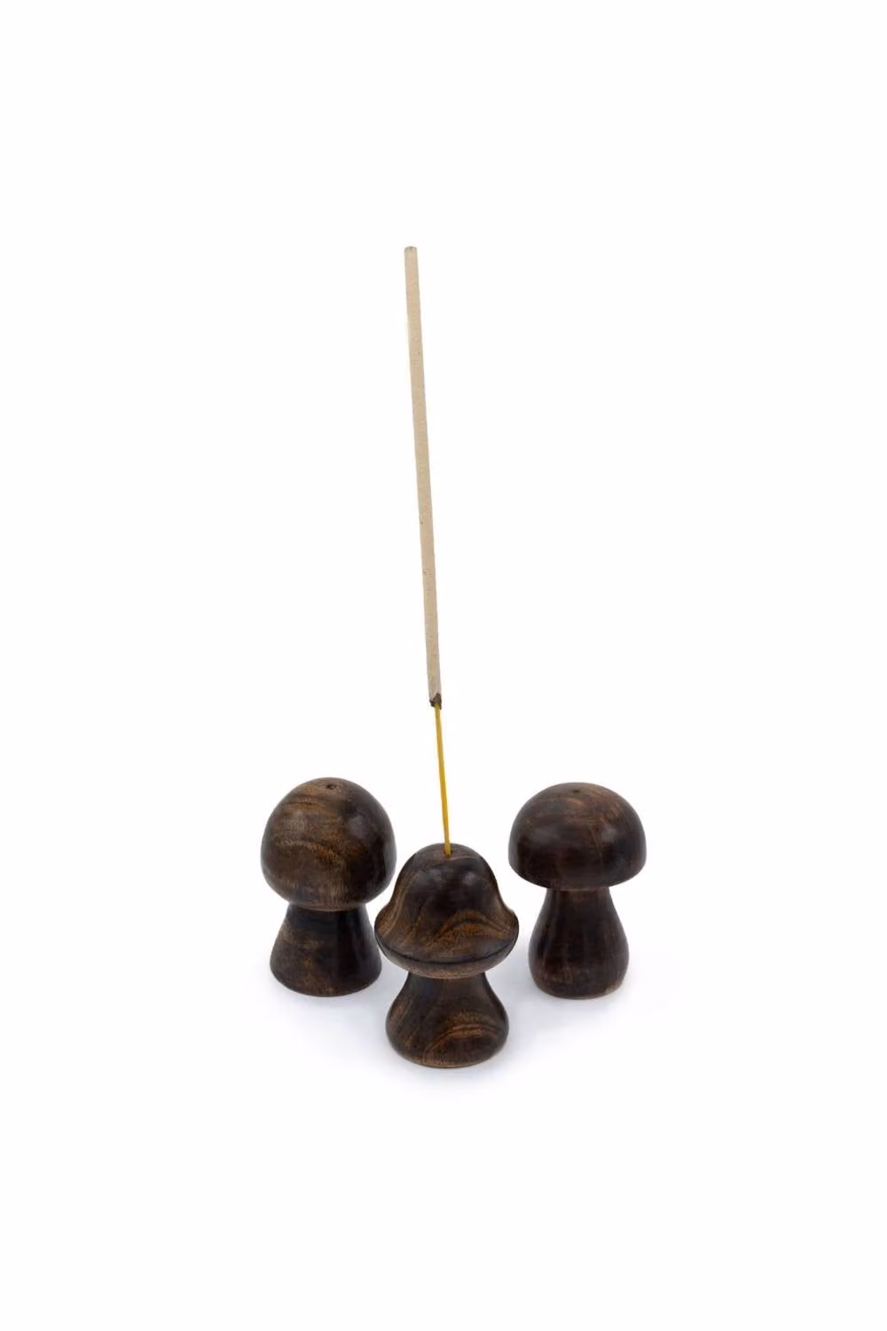KDMD Set of 3 Handcrafted Organic Wood Mini Incense Mushrooms in Brown for Tabletop Aromatherapy Decor – 3