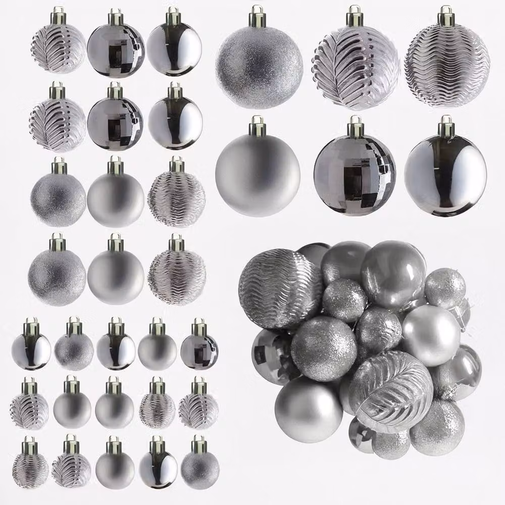 Neo Set of 36 Silver Round Plastic Christmas Tree Bauble Ornaments – 6