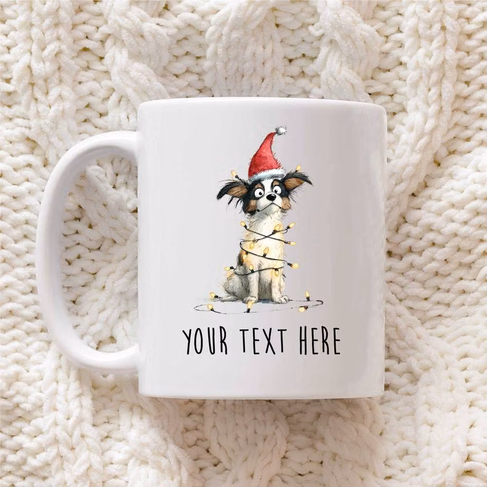 60 SECOND MAKEOVER Personalised Papillon Christmas Lights Santa Hat Ceramic Mug in White – 2