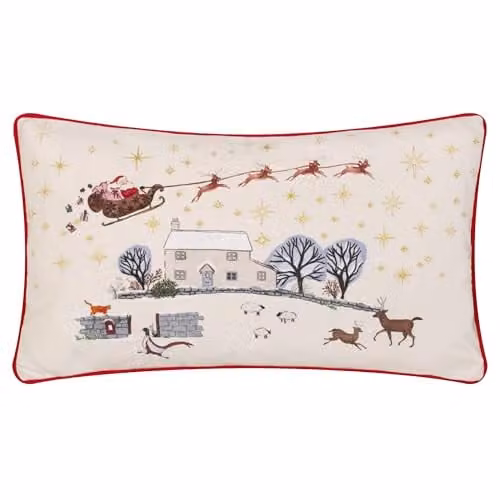 Riva Home Christmas Velvet Rectangular Cushion in Beige and White, W/H: 50 x 30 cm