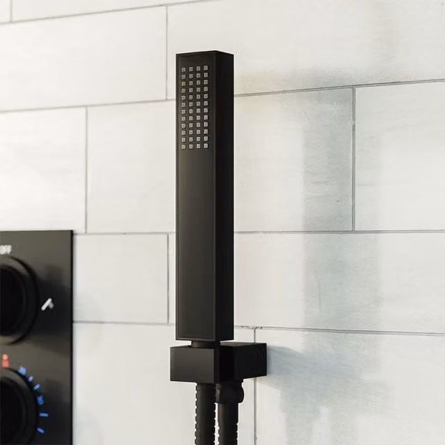Nes Home Matt Black Wall Mounted Hand Held Shower Bracket Holder and Outlet Kit – 1