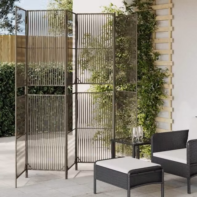 Berkfield Home 6 Panel Grey Poly Rattan Room Divider