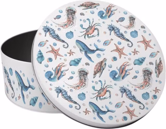 Purely Home Sea Life Round Small Cake Tin, Multicoloured and White