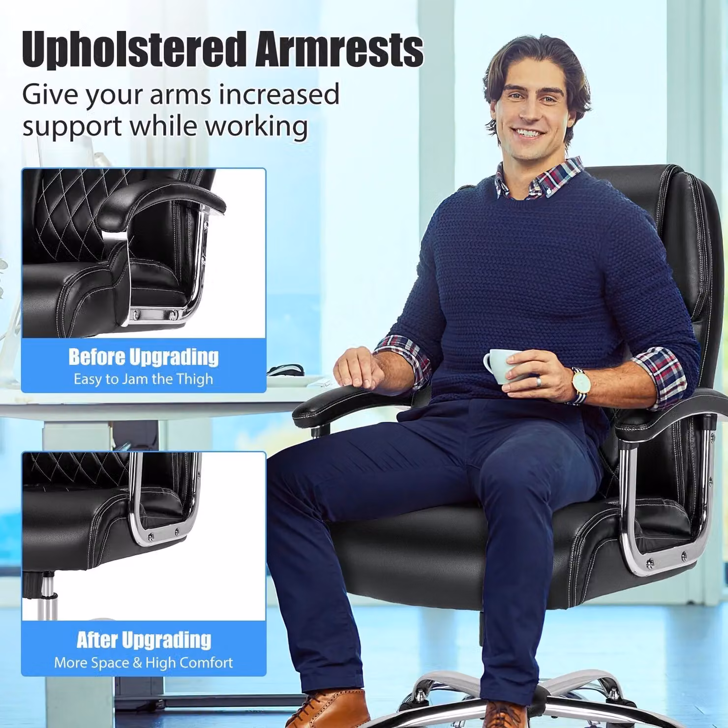 Costway Modern Executive Office Chair in Black with PU Leather Upholstery and Headrest – 5