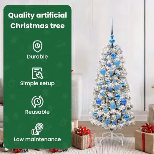 vidaXL Artificial Hinged Christmas Tree in Green and White, Height: 120 cm – 4