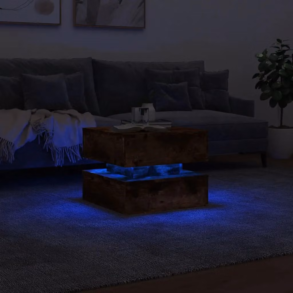 Berkfield Home Modern Square Coffee Table with LED Lights in Smoked Oak Brown, W/D/H: 50 x 50 x 40 cm – 5
