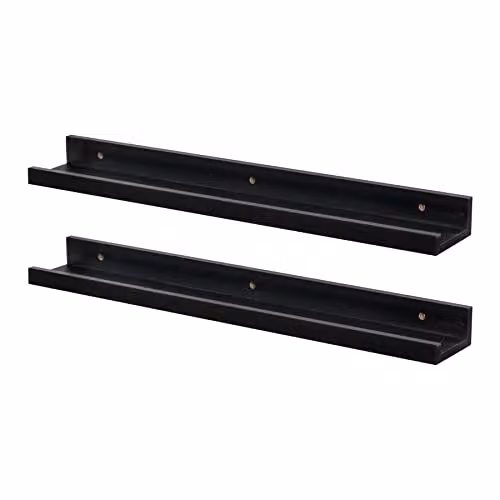 Harbour Housewares Pack of 2 Black Floating Picture Ledge Wall Shelves, 57 cm