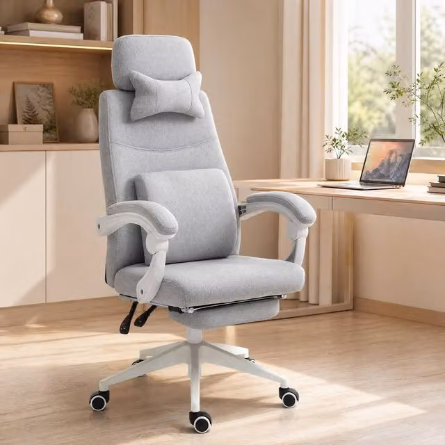 STILVORA Grey Fabric Task Chair with Headrest and Armrests
