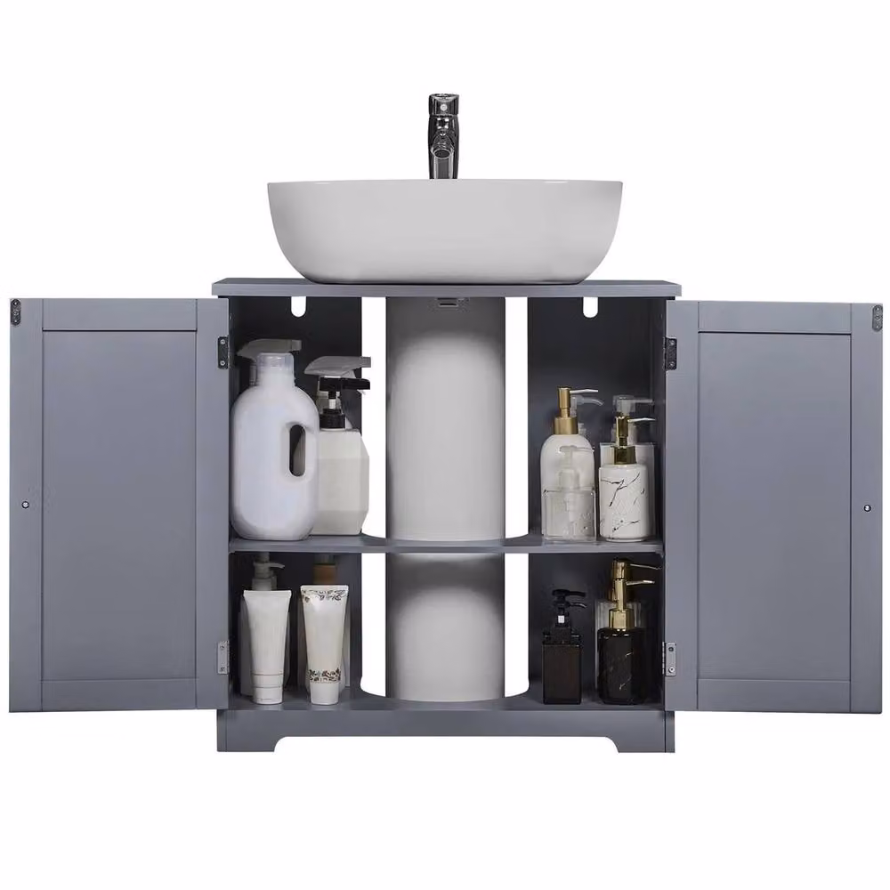 Havendro Grey Matt Under Basin Bathroom Sink Cabinet with Internal Shelves and Hinged Doors – 4