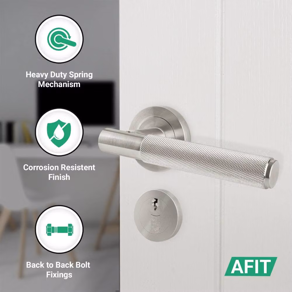 AFIT Satin Nickel Euro Lock Turn Cylinder Set and Door Handle in Silver, 150 x 150 mm – 2