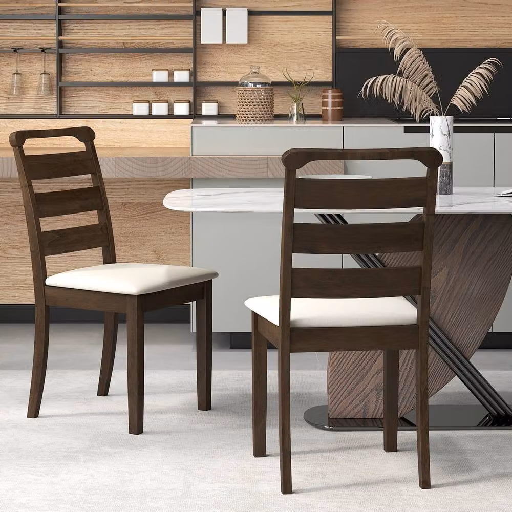 Costway Set of 2 Modern Upholstered Farmhouse Dining Chairs in Brown – 9