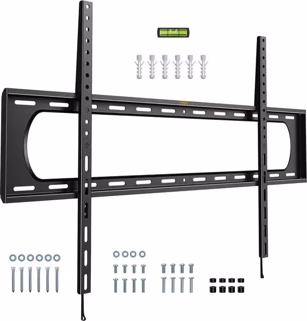 VonHaus Large Ultra Slim Flat to Wall TV Bracket with Spirit Level, Black, 100cm