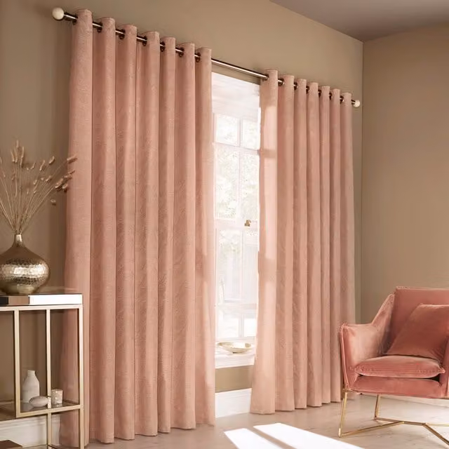 Make It A Home Himalaya Jacquard Eyelet Curtains, Blush Pink, Set of 2, W: 168 cm, H: 229 cm
