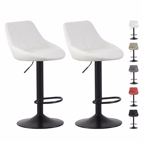 mcc direct Stanley Set of 2 Height Adjustable Swivel Bar Stools with Backrest and Footrest in Cream Faux Leather