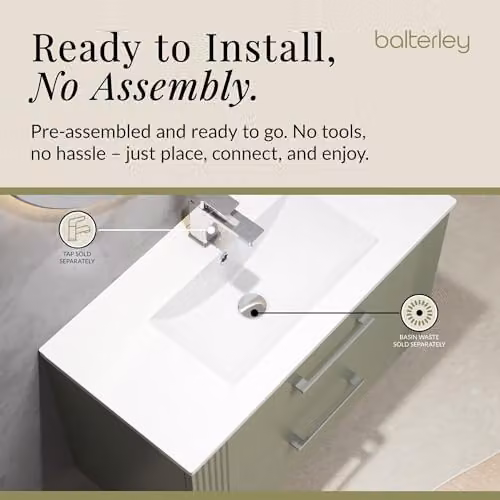 Balterley Wall Hung 2 Drawer Vanity Unit with Minimalist Basin in Matt Green, W/D/H: 80.0 x 39.5 x 51.8 cm – 4