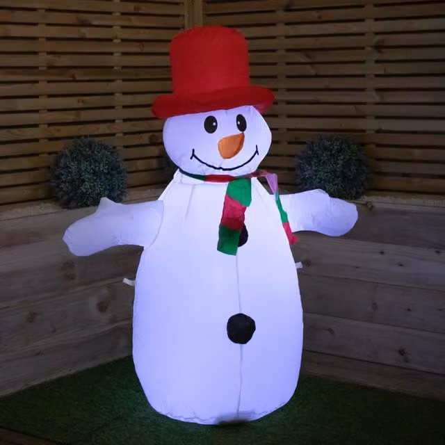 Samuel Alexander 120cm Inflatable Christmas Snowman Decoration with White LEDs in Red and White