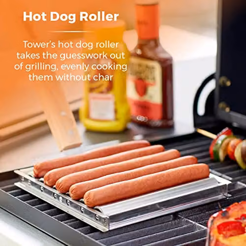 Tower T932024 BBQ Hot Dog Roller in Silver with Stainless Steel and Wooden Stay Cool Handle – 2