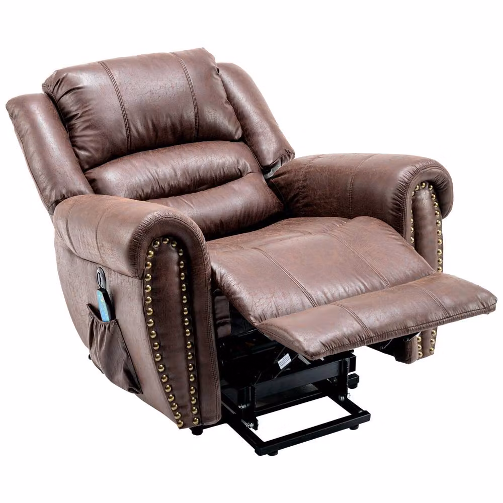 Rolipo Brown PU Leather Heated Massage Recliner Chair with Cup Holders – 5