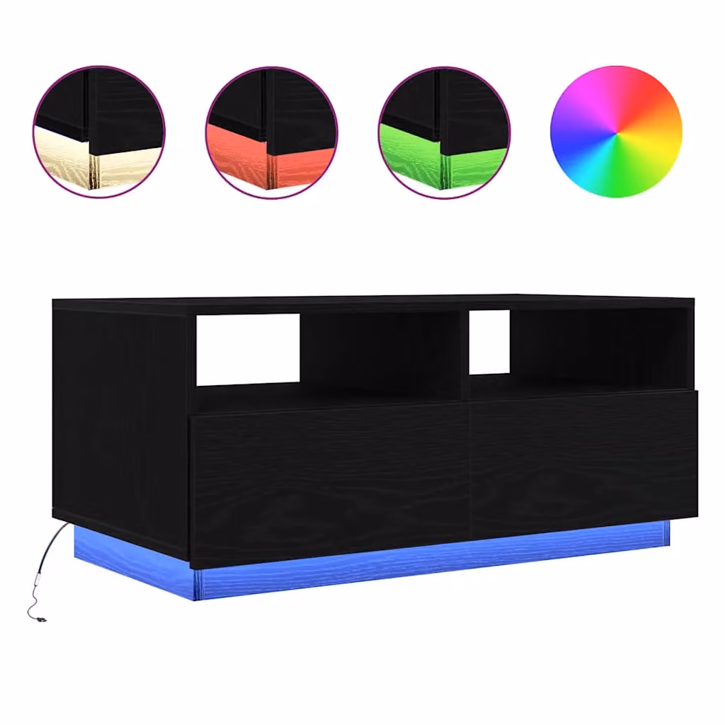 Berkfield Home Modern Black Oak Coffee Table with LED Lights W: 90 cm, D: 49 cm, H: 40 cm – 2