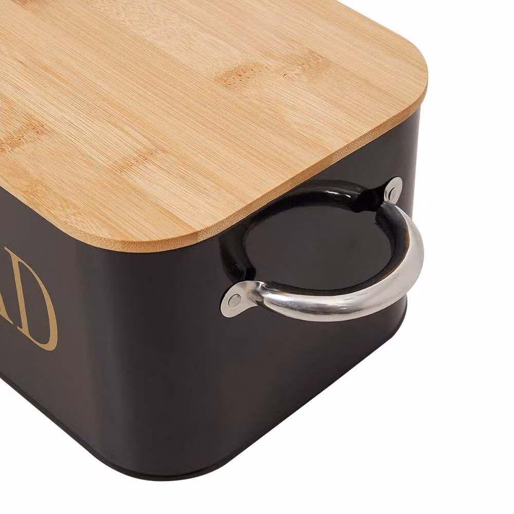 PAWNORA Black Metal Bread Bin with Bamboo Cutting Board Lid – 3