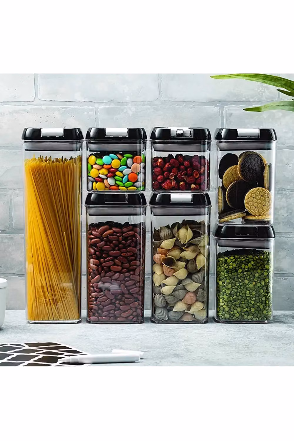Living and Home 7-Piece Airtight Food Storage Container Set with Clip Lids, Clear, 6.9L Total Volume (0.5L x 2, 0.8L x 2, 1.2L x 2, 1.9L x 1) – 2