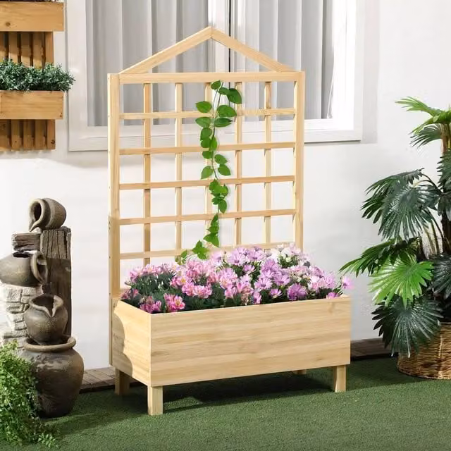 EONLION Brown Wooden Garden Planter with Trellis for Ornamental or Herb Gardens W/D/H: 150 x 90 x 38 cm