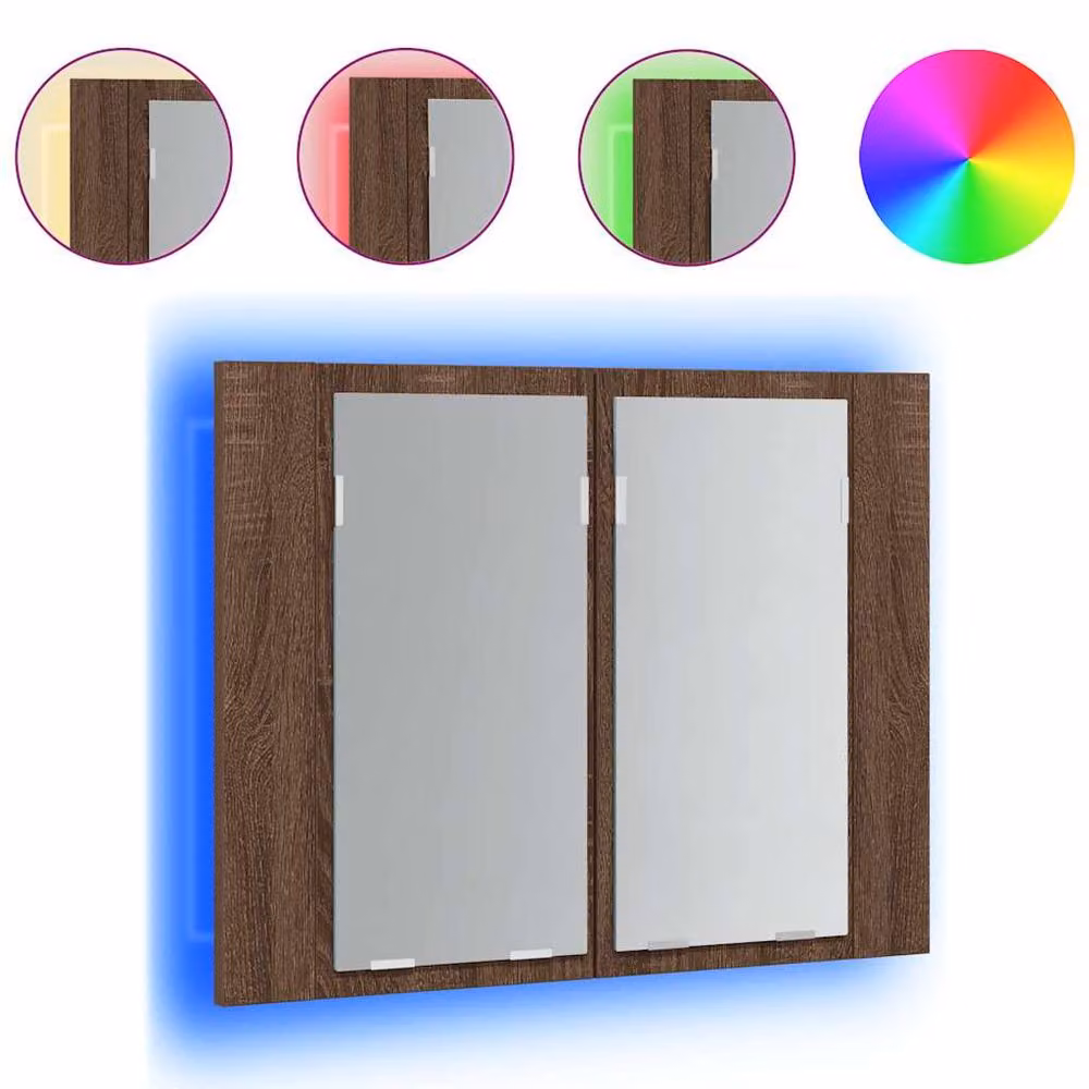 Berkfield Home LED Mirror Cabinet in Brown Oak, W: 60 cm, D: 12 cm, H: 45 cm – 3