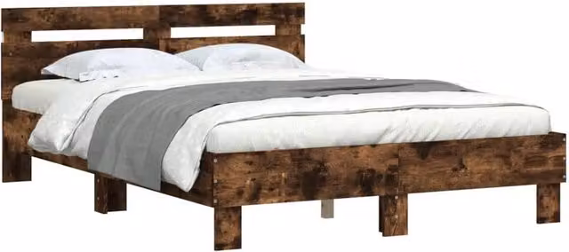 Berkfield Home Durable Bed Frame with LED Under-Bed Lighting in Smoked Oak Brown, W/D/H: 140 x 190 x 70 cm – 1