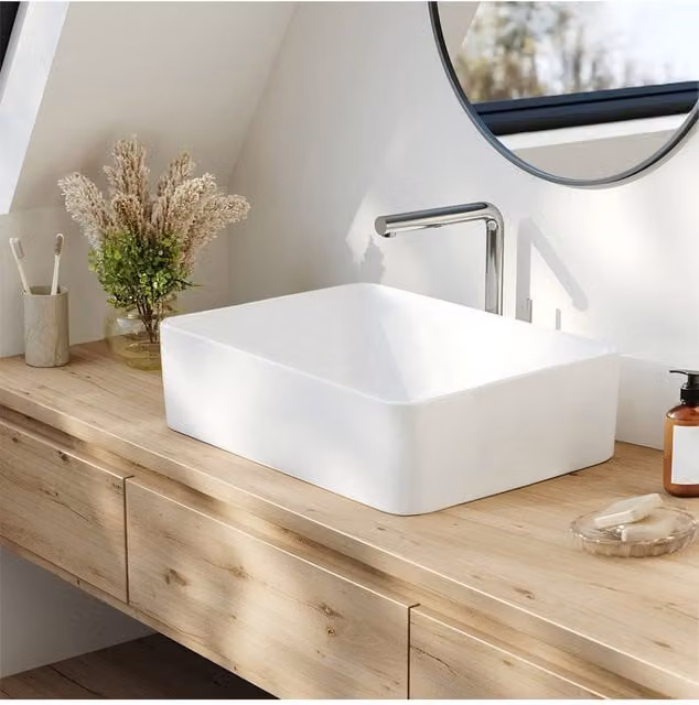 Living and Home Rectangular Ceramic Countertop Basin in White, W/D/H: 47.5 x 36.5 x 13.0 cm