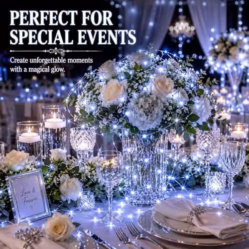 SHATCHI 2 Pack of Cool White LED Fairy String Lights with Silver Wire, Battery Operated, 2m Length – 4