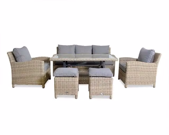 Royalcraft Classic Grey Rattan and Aluminium Metal Sofa Dining Set