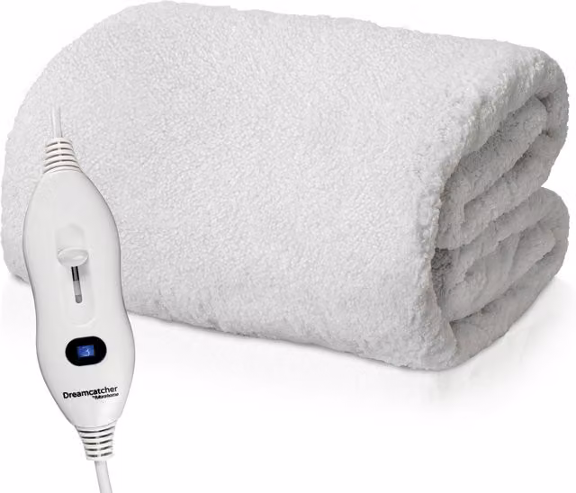 Dreamcatcher White Sherpa Fleece Fully Fitted Electric Blanket, W/D/H: 190 x 90 cm