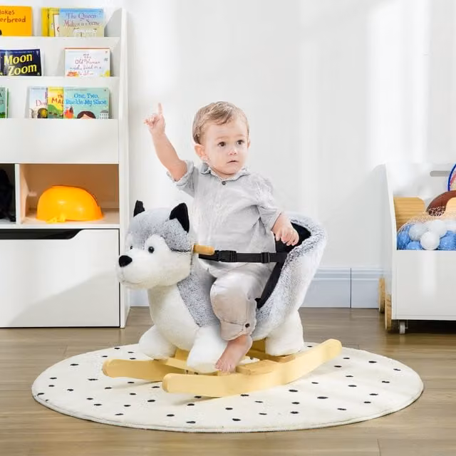 HOMCOM Husky Designed Baby Rocking Horse in Grey