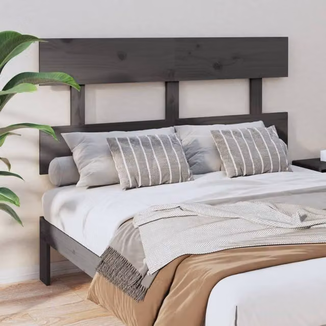 Berkfield Home Grey Rustic Solid Pine Wood Bed Headboard W/D/H: 124 x 3 x 81 cm