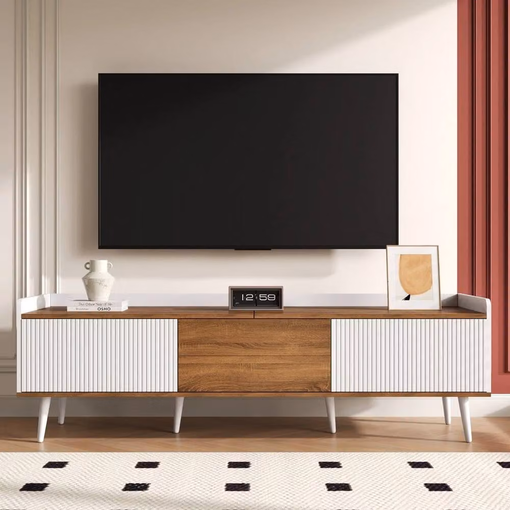 VOGREX White Modern Wood and MDF TV Stand Media Unit with Storage – 3