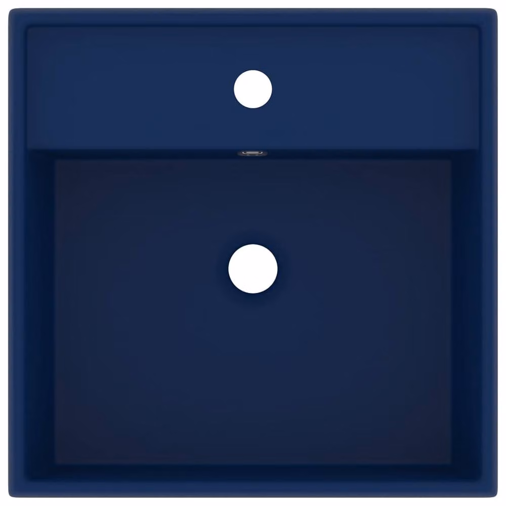 Berkfield Home Luxury Square Ceramic Countertop Basin with Overflow in Matt Dark Blue, W/D: 41 x 41 cm – 2