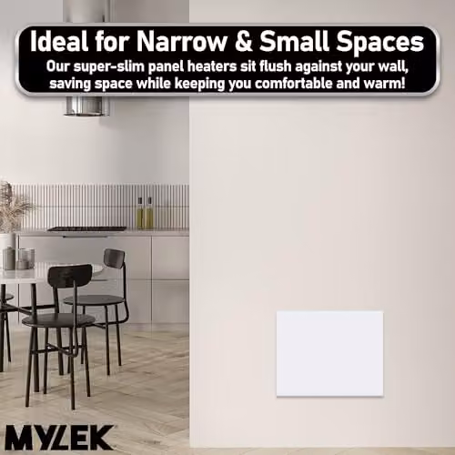 MYLEK White Slimline Wall Mounted Convector Panel Heater, 500W, W: 44 cm, H: 35 cm – 4