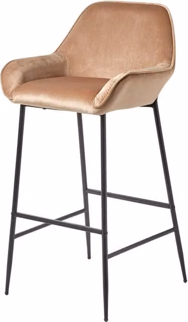 Homescapes Mid-Century Velvet Bar Stool with Backrest in Beige