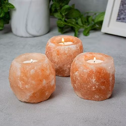 The Source Wholesale Handmade Natural Himalayan Pink Salt Tealight Holder Trio Set in Pink and Orange – 2
