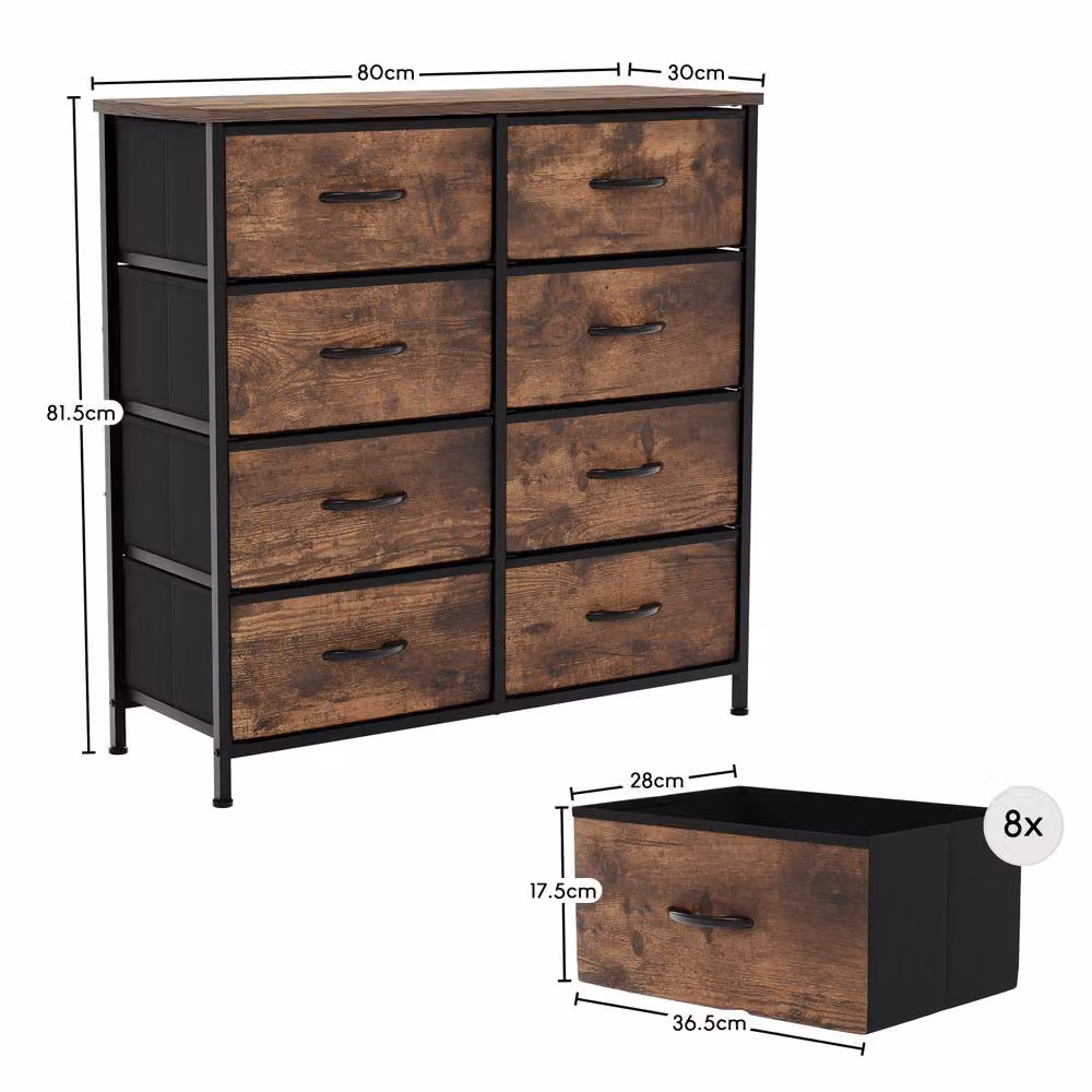 HD Designs Chorley 8 Drawer Chest of Drawers in Brown Fabric and Metal – 4