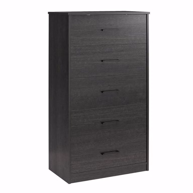 Classic 5 Drawer Chest Dresser in Black Oak Finish for Bedroom Storage