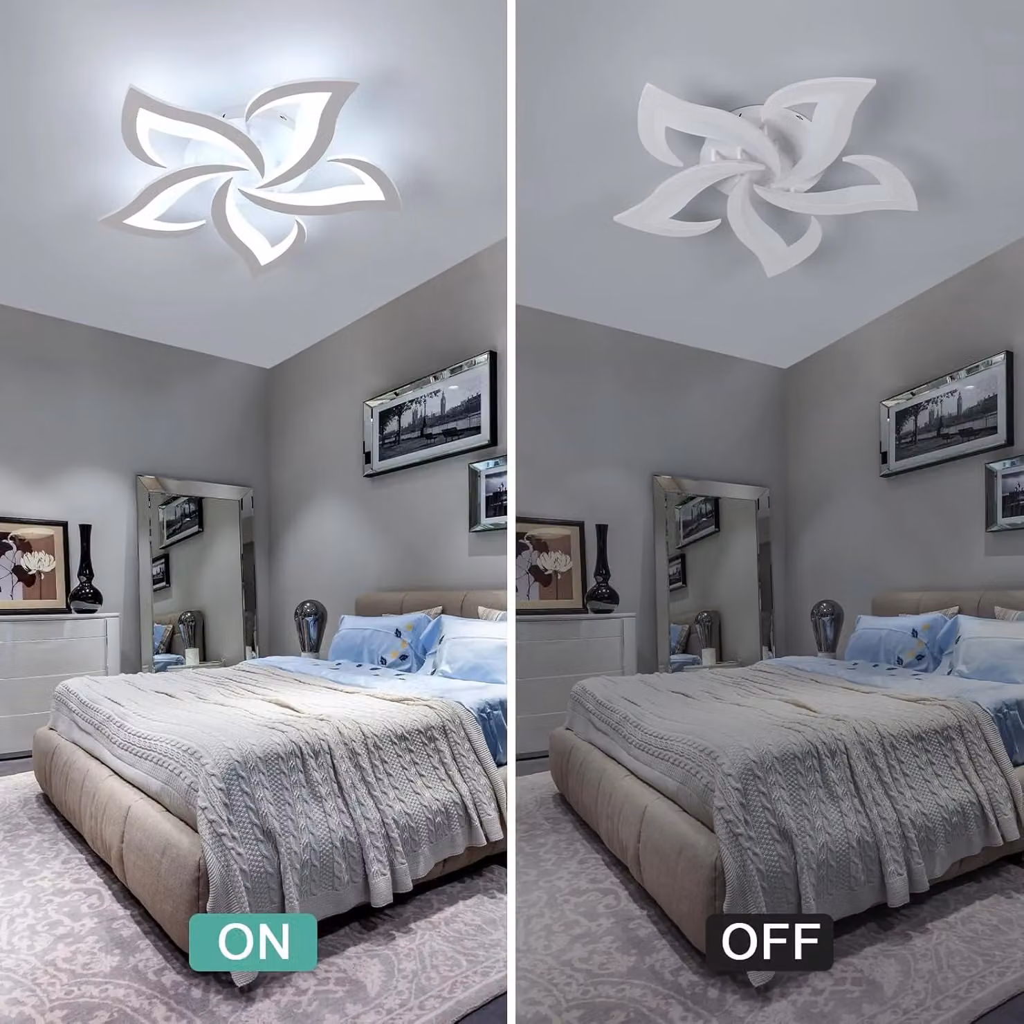 COMELY 60W Modern 5 Petal Flower LED Ceiling Light in White, Diameter: 60 cm – 2